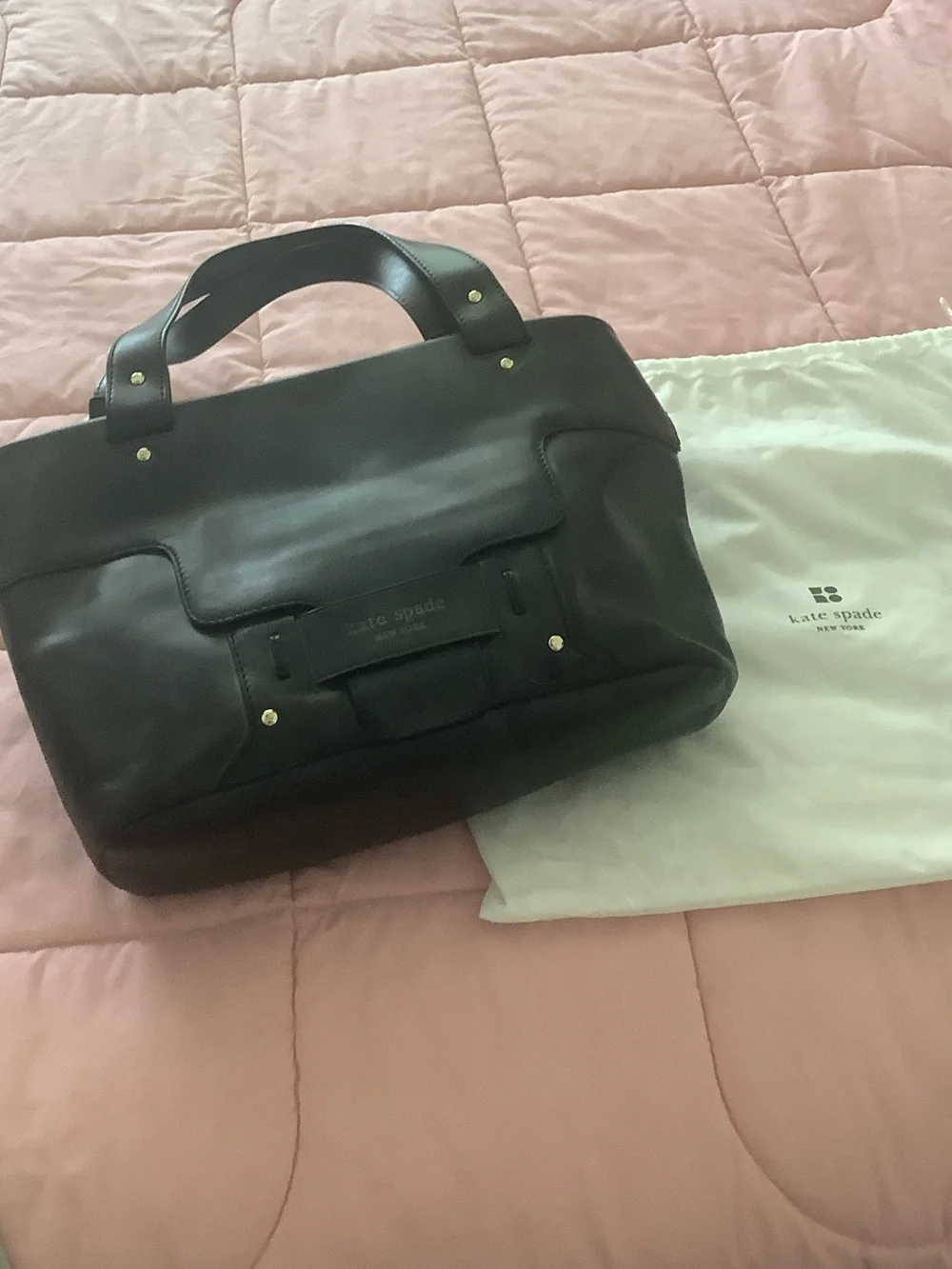 kate spade black leather tote with gold hardware